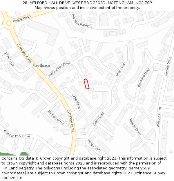 28, MELFORD HALL DRIVE, WEST BRIDGFORD, NOTTINGHAM, NG2 7SP: Location map and indicative extent of plot