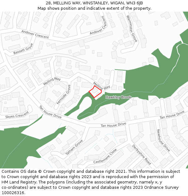 28, MELLING WAY, WINSTANLEY, WIGAN, WN3 6JB: Location map and indicative extent of plot