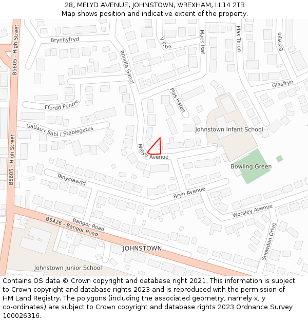 28, MELYD AVENUE, JOHNSTOWN, WREXHAM, LL14 2TB: Location map and indicative extent of plot