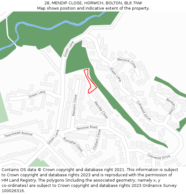28, MENDIP CLOSE, HORWICH, BOLTON, BL6 7NW: Location map and indicative extent of plot
