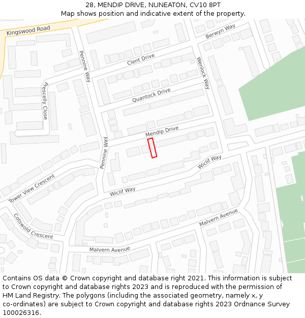 28, MENDIP DRIVE, NUNEATON, CV10 8PT: Location map and indicative extent of plot