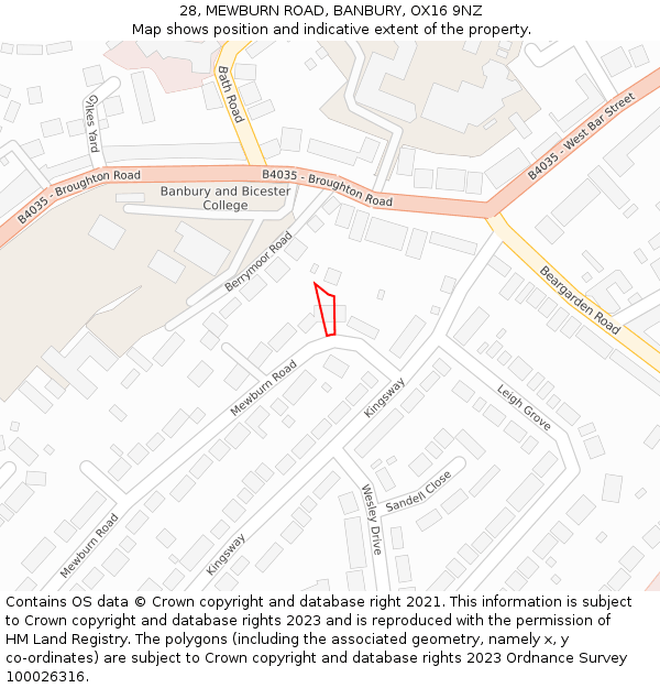 28, MEWBURN ROAD, BANBURY, OX16 9NZ: Location map and indicative extent of plot