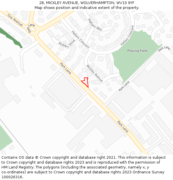 28, MICKLEY AVENUE, WOLVERHAMPTON, WV10 9YF: Location map and indicative extent of plot