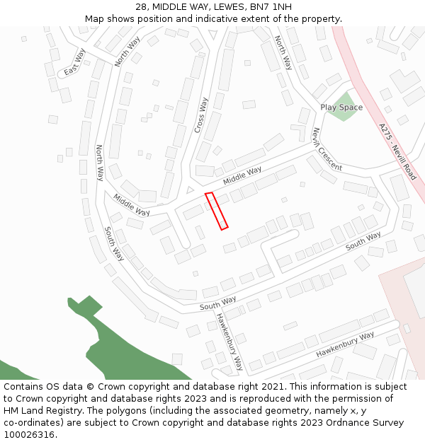 28, MIDDLE WAY, LEWES, BN7 1NH: Location map and indicative extent of plot
