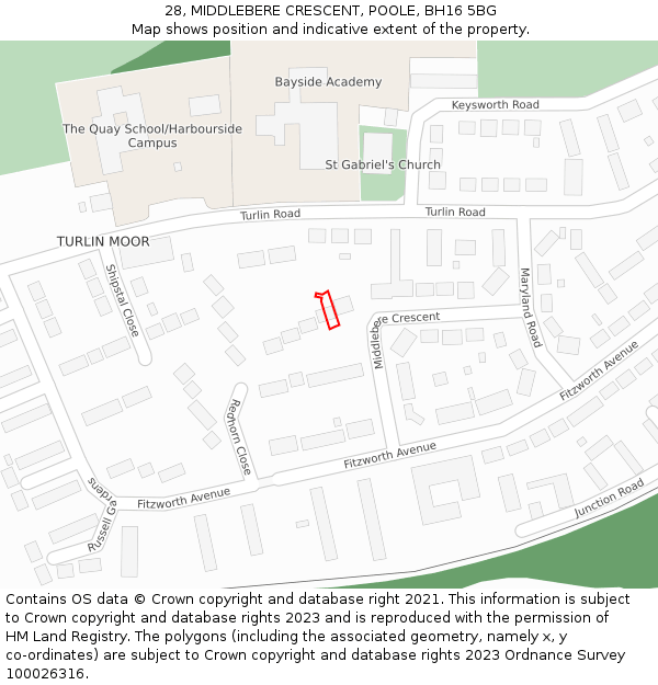 28, MIDDLEBERE CRESCENT, POOLE, BH16 5BG: Location map and indicative extent of plot