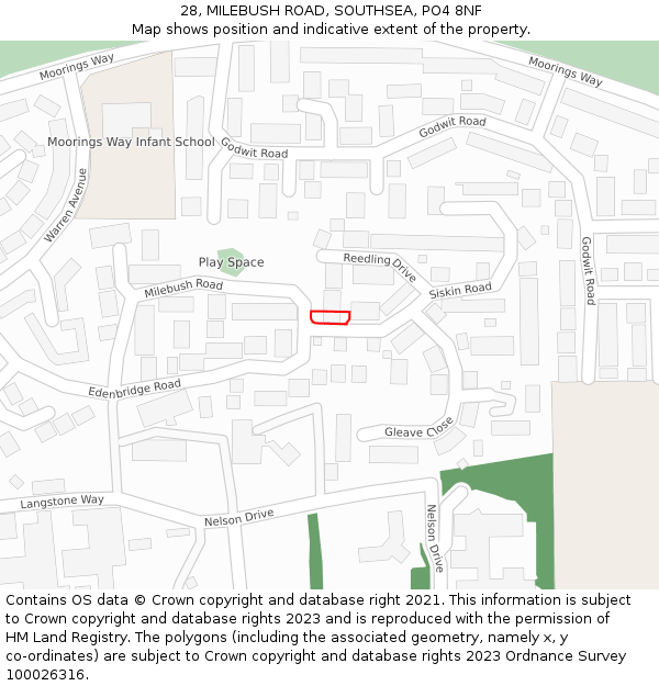 28, MILEBUSH ROAD, SOUTHSEA, PO4 8NF: Location map and indicative extent of plot