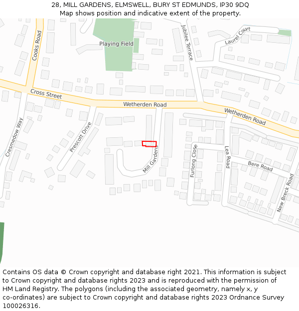 28, MILL GARDENS, ELMSWELL, BURY ST EDMUNDS, IP30 9DQ: Location map and indicative extent of plot