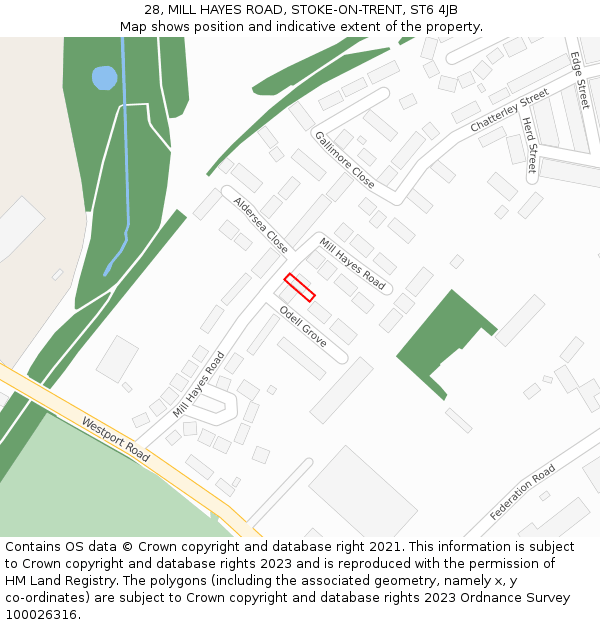 28, MILL HAYES ROAD, STOKE-ON-TRENT, ST6 4JB: Location map and indicative extent of plot