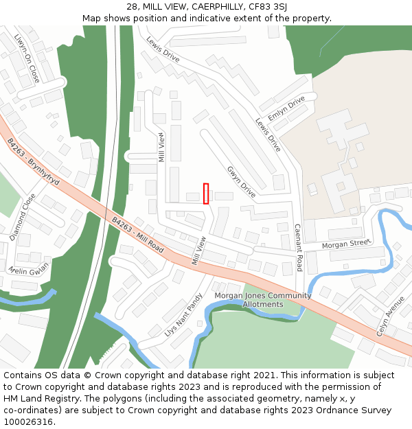 28, MILL VIEW, CAERPHILLY, CF83 3SJ: Location map and indicative extent of plot