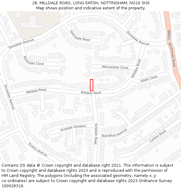 28, MILLDALE ROAD, LONG EATON, NOTTINGHAM, NG10 3HS: Location map and indicative extent of plot