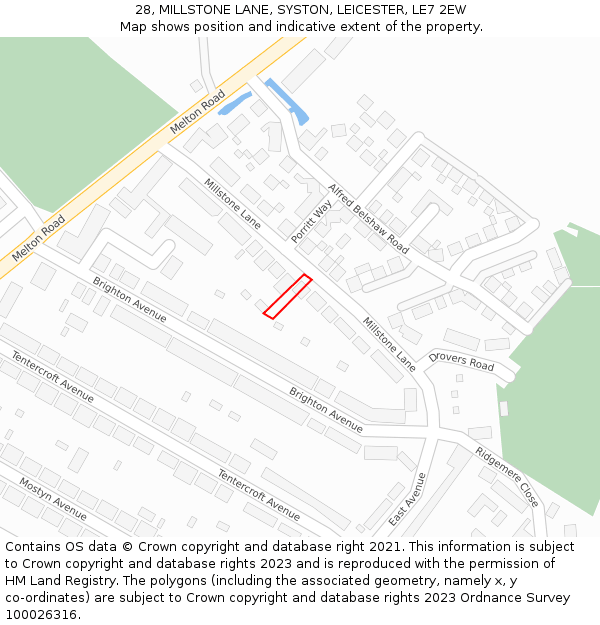 28, MILLSTONE LANE, SYSTON, LEICESTER, LE7 2EW: Location map and indicative extent of plot