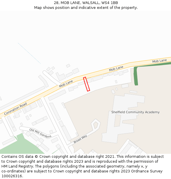 28, MOB LANE, WALSALL, WS4 1BB: Location map and indicative extent of plot