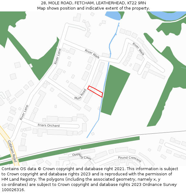 28, MOLE ROAD, FETCHAM, LEATHERHEAD, KT22 9RN: Location map and indicative extent of plot