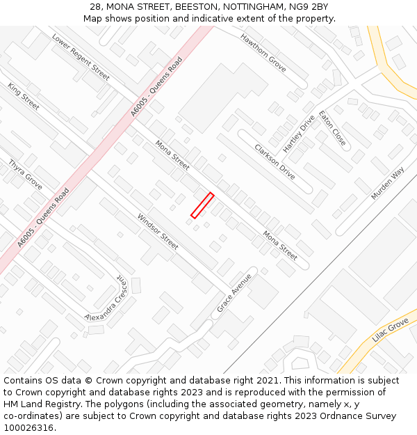 28, MONA STREET, BEESTON, NOTTINGHAM, NG9 2BY: Location map and indicative extent of plot