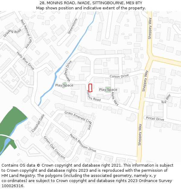 28, MONINS ROAD, IWADE, SITTINGBOURNE, ME9 8TY: Location map and indicative extent of plot