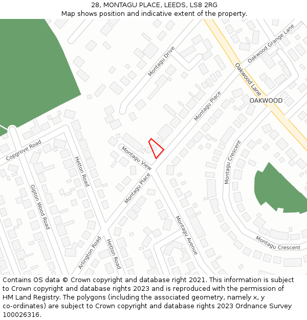 28, MONTAGU PLACE, LEEDS, LS8 2RG: Location map and indicative extent of plot