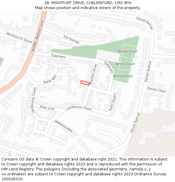 28, MONTFORT DRIVE, CHELMSFORD, CM2 9FN: Location map and indicative extent of plot