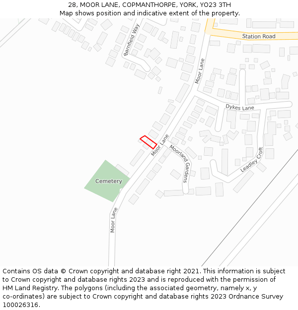 28, MOOR LANE, COPMANTHORPE, YORK, YO23 3TH: Location map and indicative extent of plot