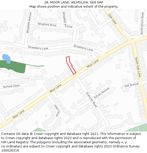 28, MOOR LANE, WILMSLOW, SK9 6AP: Location map and indicative extent of plot