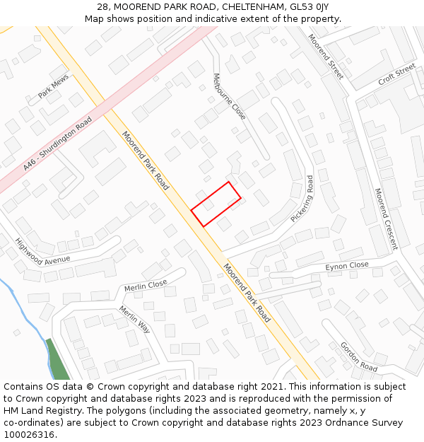 28, MOOREND PARK ROAD, CHELTENHAM, GL53 0JY: Location map and indicative extent of plot