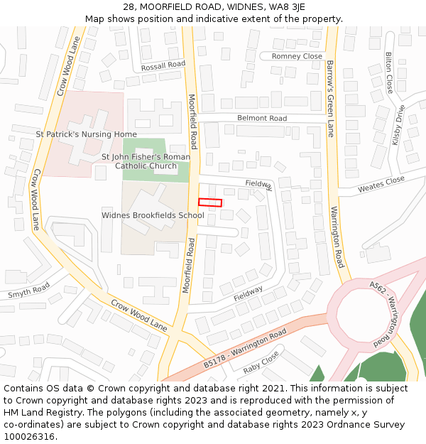 28, MOORFIELD ROAD, WIDNES, WA8 3JE: Location map and indicative extent of plot