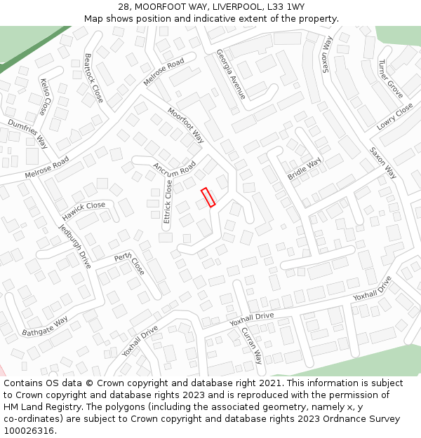 28, MOORFOOT WAY, LIVERPOOL, L33 1WY: Location map and indicative extent of plot