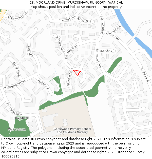 28, MOORLAND DRIVE, MURDISHAW, RUNCORN, WA7 6HL: Location map and indicative extent of plot