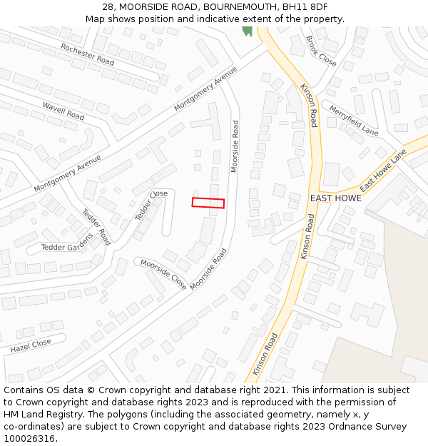 28, MOORSIDE ROAD, BOURNEMOUTH, BH11 8DF: Location map and indicative extent of plot