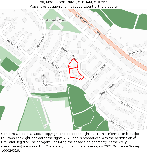 28, MOORWOOD DRIVE, OLDHAM, OL8 2XD: Location map and indicative extent of plot