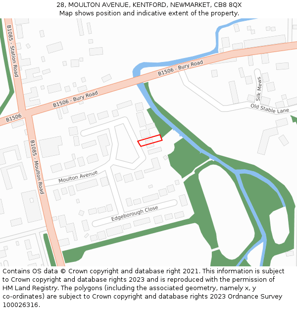 28, MOULTON AVENUE, KENTFORD, NEWMARKET, CB8 8QX: Location map and indicative extent of plot