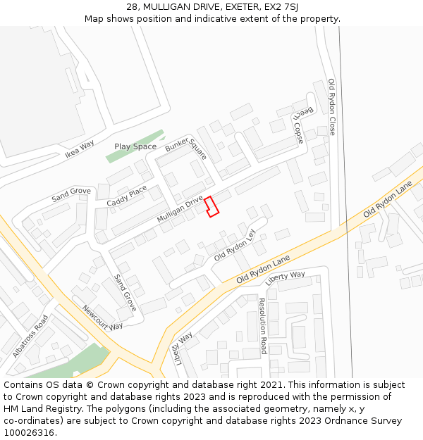 28, MULLIGAN DRIVE, EXETER, EX2 7SJ: Location map and indicative extent of plot