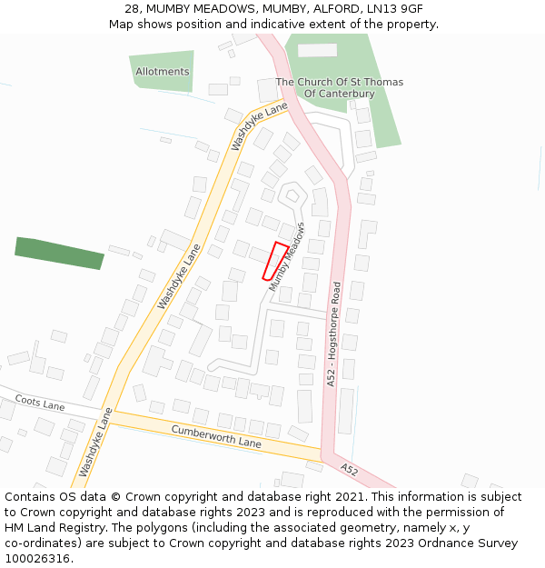28, MUMBY MEADOWS, MUMBY, ALFORD, LN13 9GF: Location map and indicative extent of plot