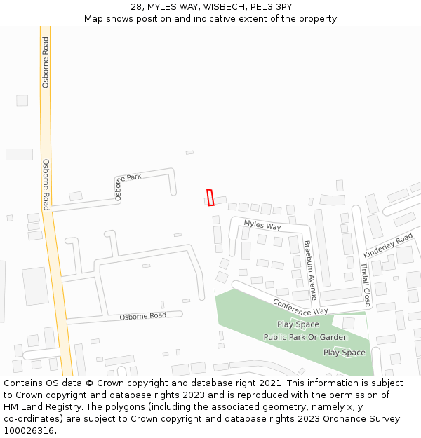 28, MYLES WAY, WISBECH, PE13 3PY: Location map and indicative extent of plot