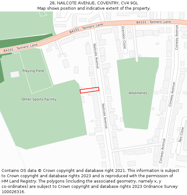 28, NAILCOTE AVENUE, COVENTRY, CV4 9GL: Location map and indicative extent of plot