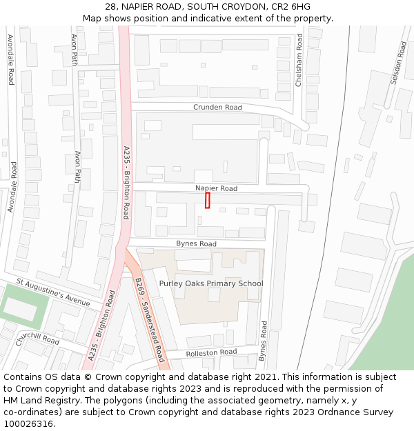 28, NAPIER ROAD, SOUTH CROYDON, CR2 6HG: Location map and indicative extent of plot