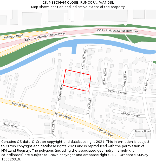 28, NEEDHAM CLOSE, RUNCORN, WA7 5SL: Location map and indicative extent of plot