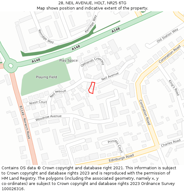 28, NEIL AVENUE, HOLT, NR25 6TG: Location map and indicative extent of plot