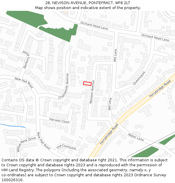 28, NEVISON AVENUE, PONTEFRACT, WF8 2LT: Location map and indicative extent of plot