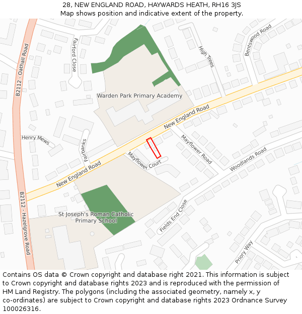 28, NEW ENGLAND ROAD, HAYWARDS HEATH, RH16 3JS: Location map and indicative extent of plot