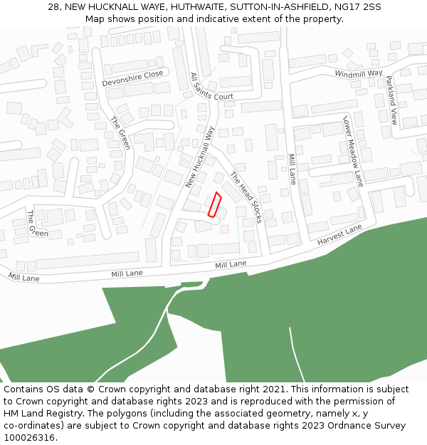 28, NEW HUCKNALL WAYE, HUTHWAITE, SUTTON-IN-ASHFIELD, NG17 2SS: Location map and indicative extent of plot