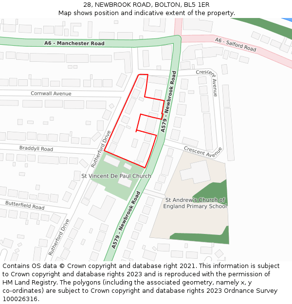 28, NEWBROOK ROAD, BOLTON, BL5 1ER: Location map and indicative extent of plot