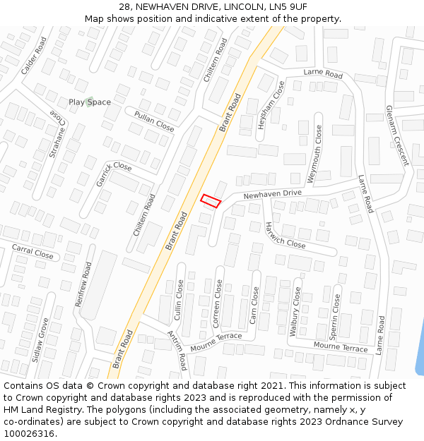 28, NEWHAVEN DRIVE, LINCOLN, LN5 9UF: Location map and indicative extent of plot