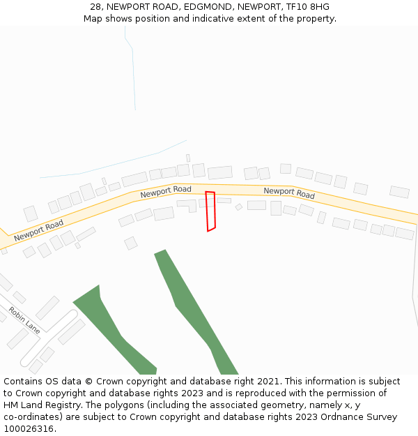 28, NEWPORT ROAD, EDGMOND, NEWPORT, TF10 8HG: Location map and indicative extent of plot