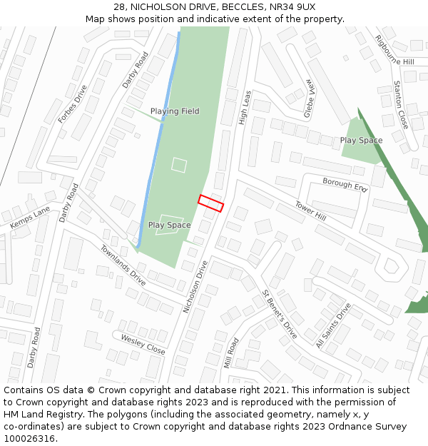 28, NICHOLSON DRIVE, BECCLES, NR34 9UX: Location map and indicative extent of plot