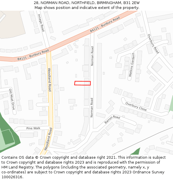 28, NORMAN ROAD, NORTHFIELD, BIRMINGHAM, B31 2EW: Location map and indicative extent of plot