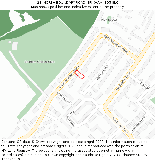 28, NORTH BOUNDARY ROAD, BRIXHAM, TQ5 8LQ: Location map and indicative extent of plot
