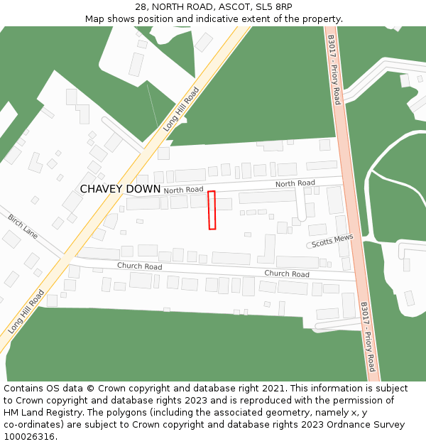 28, NORTH ROAD, ASCOT, SL5 8RP: Location map and indicative extent of plot