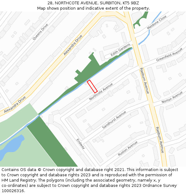 28, NORTHCOTE AVENUE, SURBITON, KT5 9BZ: Location map and indicative extent of plot