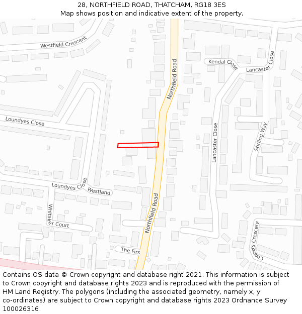 28, NORTHFIELD ROAD, THATCHAM, RG18 3ES: Location map and indicative extent of plot