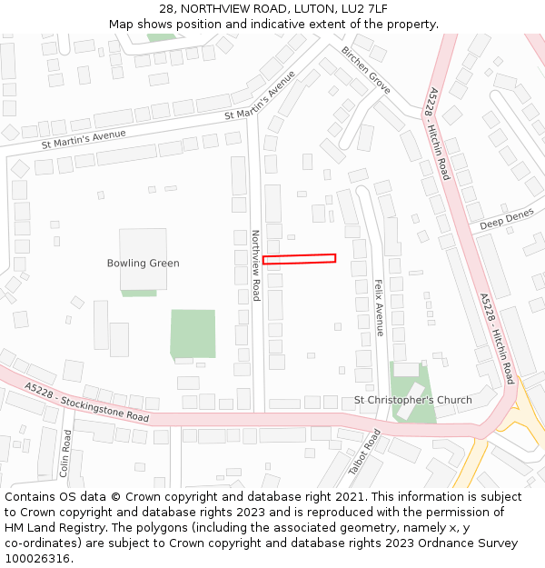 28, NORTHVIEW ROAD, LUTON, LU2 7LF: Location map and indicative extent of plot